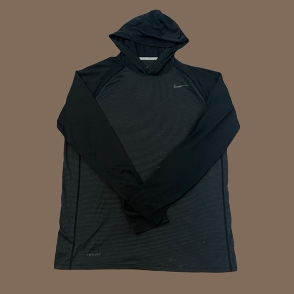 Nike Dri-Fit Men's Black Gray Striped Athletic Performance Hoodie Size XL - Picture 1 of 6
